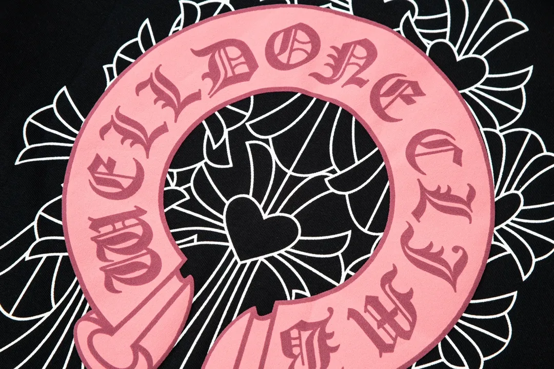 Chrome Hearts/ Pink Logo Same Style T Versatile : Black Size：XS~L